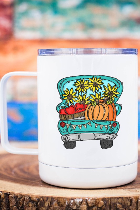 Fall Pumpkin Sunflower Truck Coffee Travel Cup