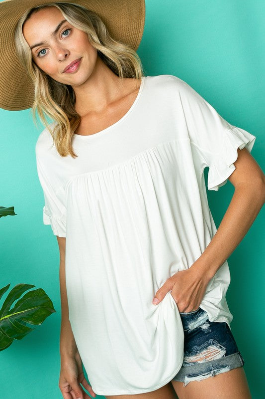 SOLID RUFFLED SL BABY DOLL TOP