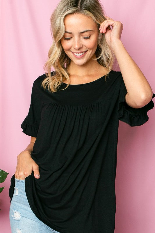 PLUS SOLID RUFFLED SL BABY DOLL TOP