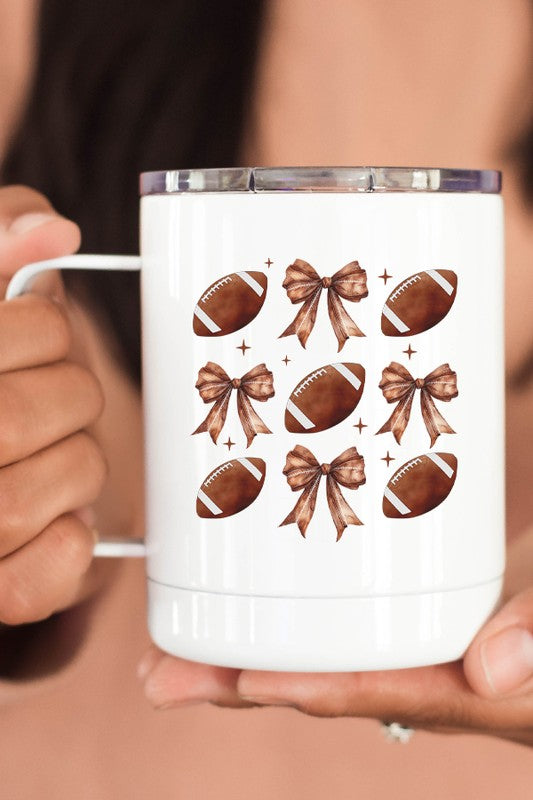 Gameday Football Brown Bows Coffee Travel Cup Mug