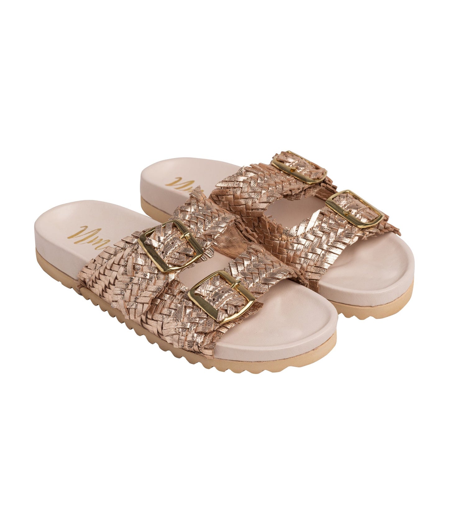 Intertwine Dual Woven Strap Slide in Champagne