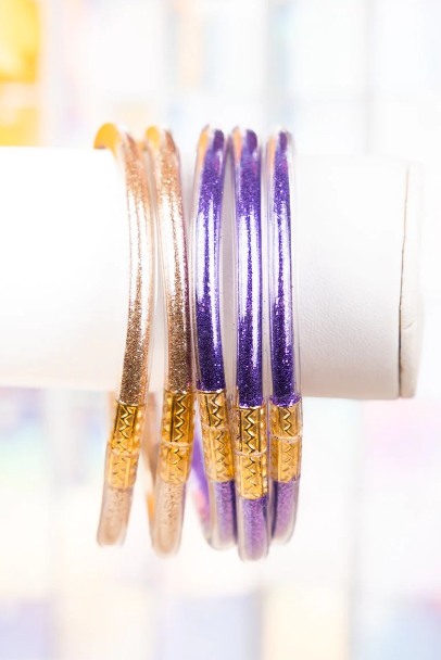 PURPLE AND GOLD GLITTER JELLY TUBE BRACELET SET - Southern Chic Magnolias, LLC