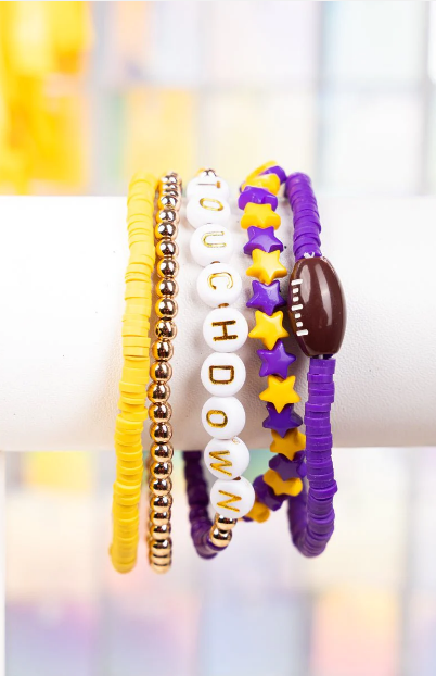 PURPLE AND YELLOW 'TOUCHDOWN' BEADED BRACELET SET - Southern Chic Magnolias, LLC