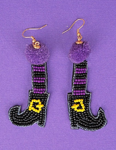 Halloween Witch Shoes Seed Bead Earrings - Southern Chic Magnolias, LLC